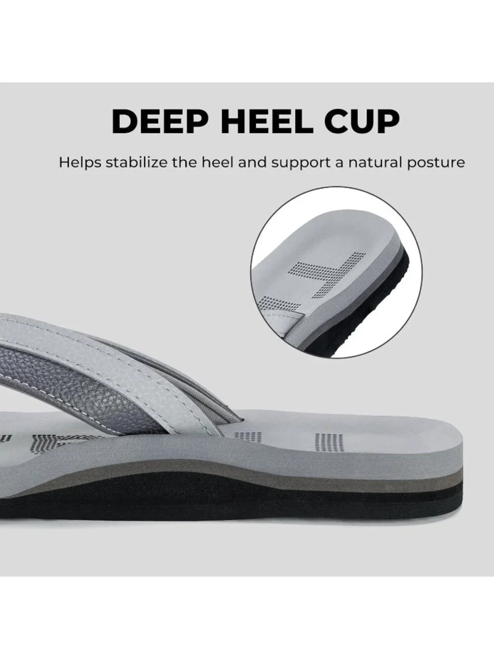 Men's Grey Flip Flops With Arch Support Summer Outdoor Beach Sandals